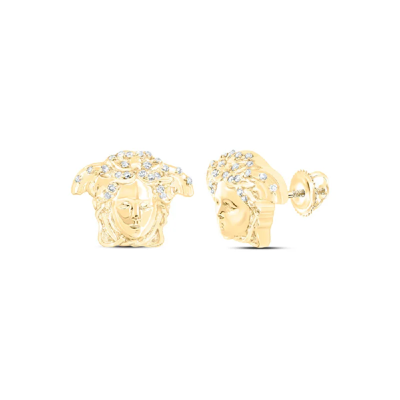 10kt Yellow Gold Round Diamond Medusa Stud Earrings 1/10 Cttw