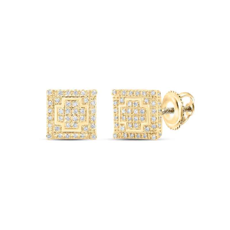 10kt Yellow Gold Round Diamond Square Earrings 1/4 Cttw