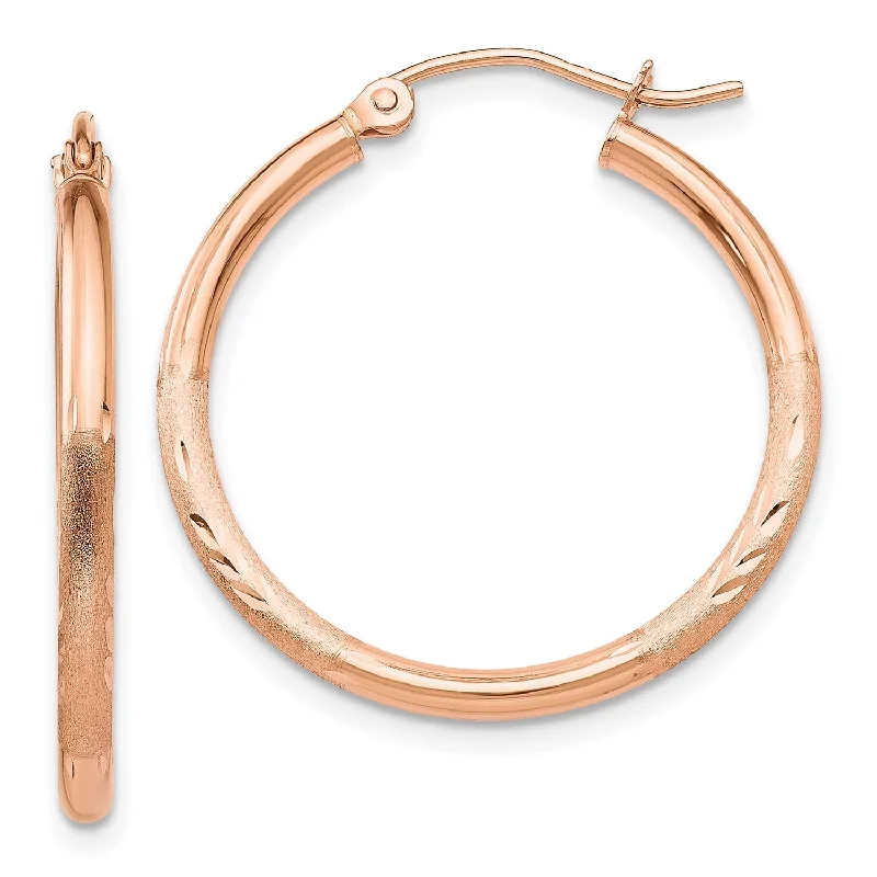 14KT Rose Gold 25X2MM Diamond-cut Hoop Earrings