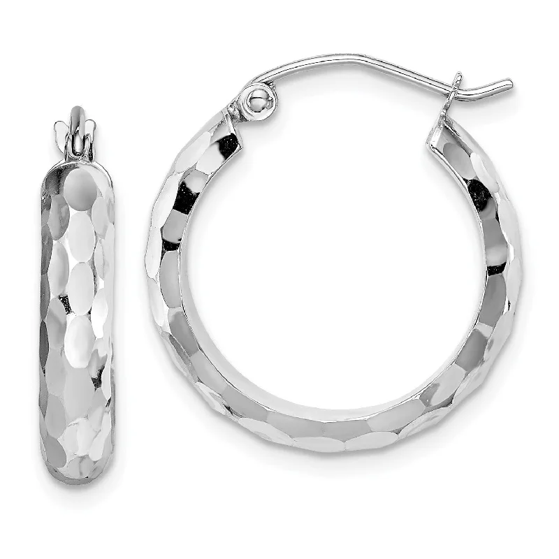 14KT White Gold Diamond-cut Hoop Earrings