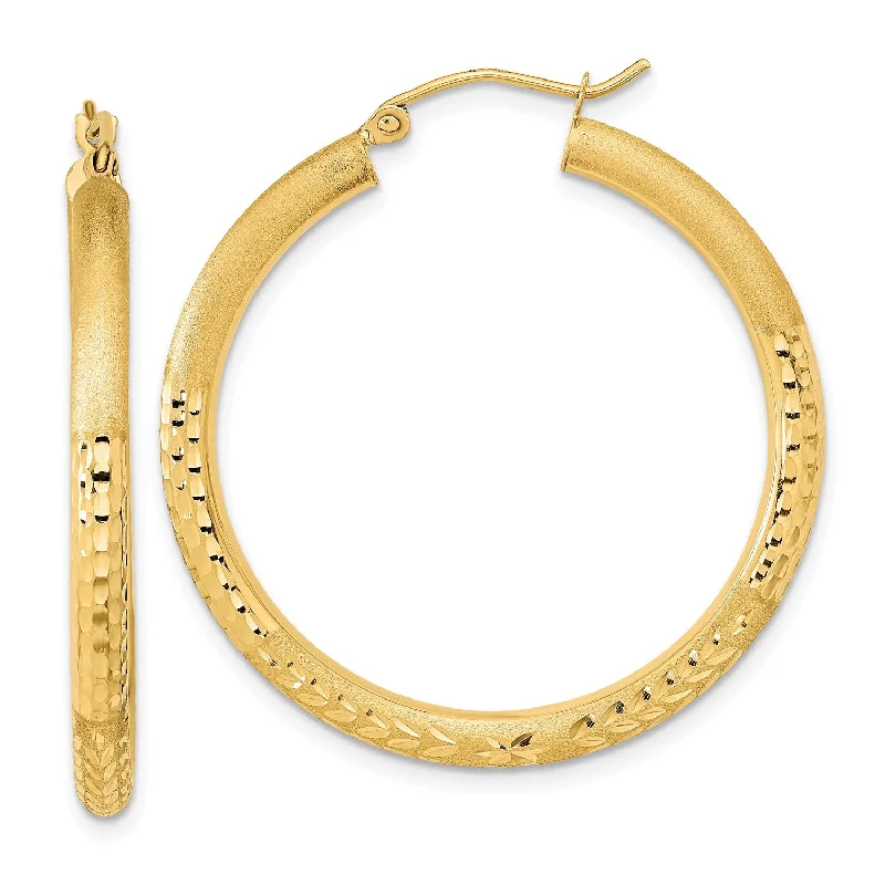 14KT Yellow Gold 35X3MM Diamond-cut Hoop Earrings