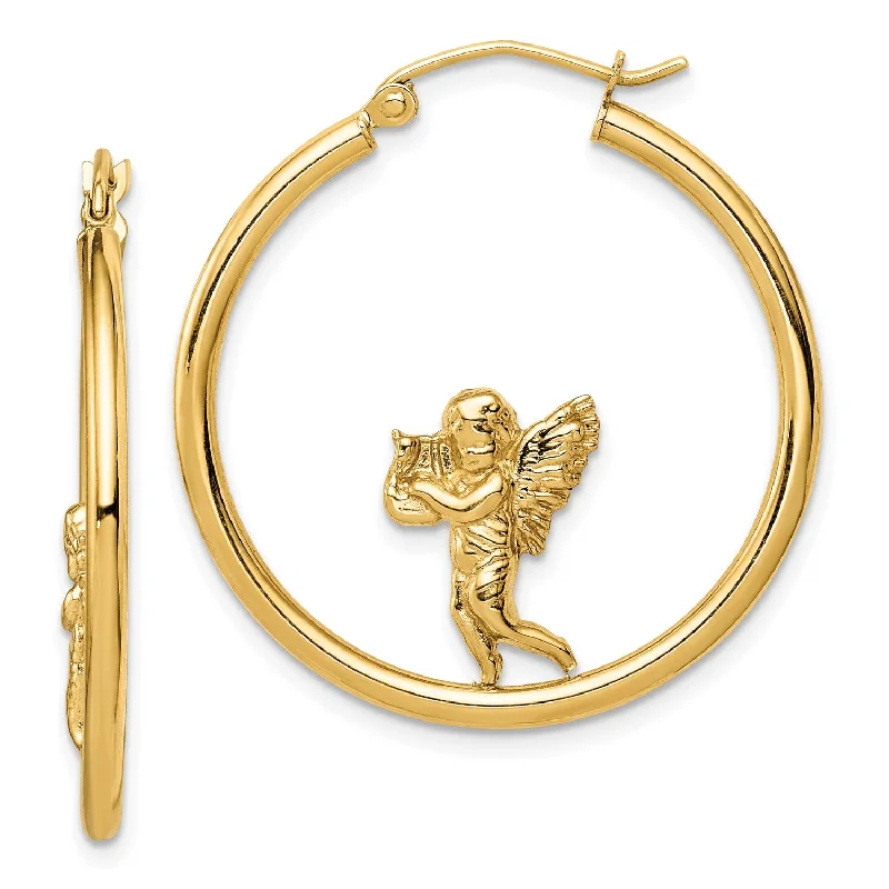 14KT Yellow Gold Angel Hoop Earrings