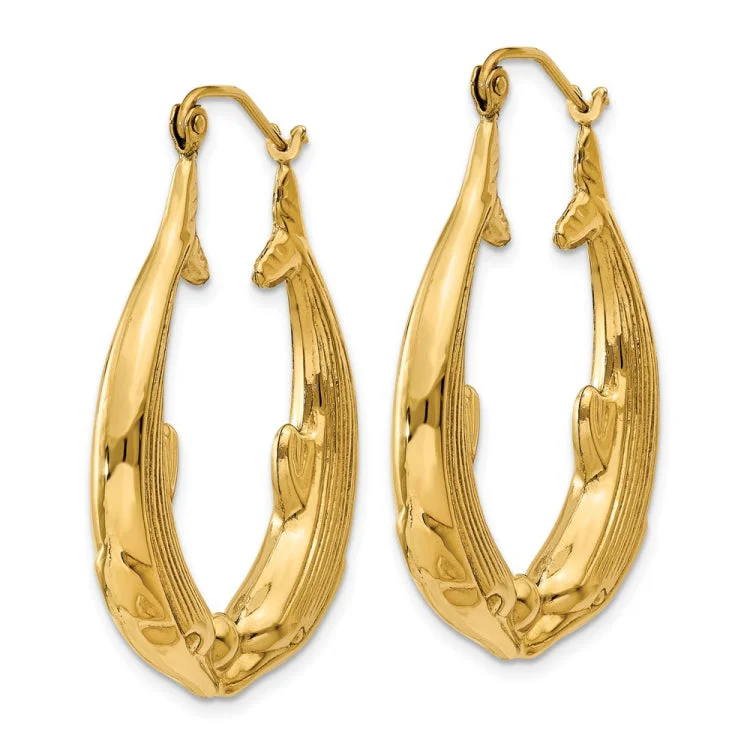 14k Polished Dolphin Hoop Earrings