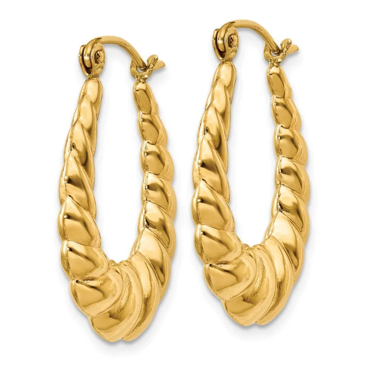 14k Polished Twisted Hollow Hoop Earrings