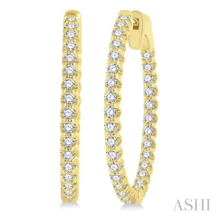 1 ctw Round Cut Diamond In-Out Hoop Earring in 14K Yellow Gold