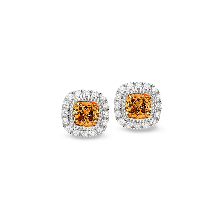 Platinum Finish Sterling Silver Micropave Simulated Citrine Earrings with Simulated Diamonds