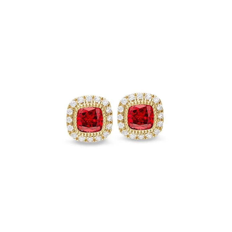 Gold Finish Sterling Silver Micropave Simulated Garnet Earrings with Simulated Diamonds