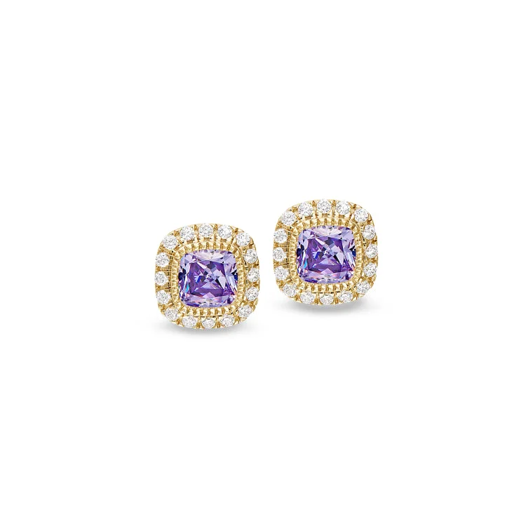 Gold Finish Sterling Silver Micropave Simulated Light Amethyst Earrings with Simulated Diamonds