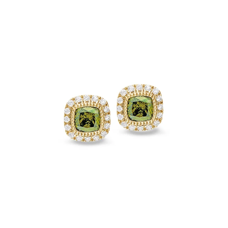 Gold Finish Sterling Silver Micropave Simulated Peridot Earrings with Simulated Diamonds