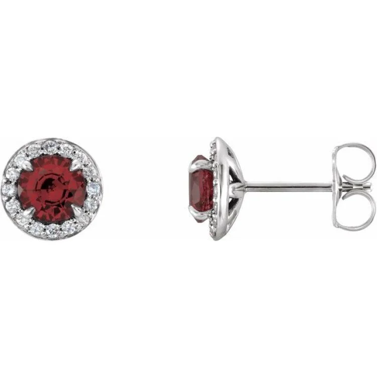 14K White 4 mm Natural Mozambique Garnet & 1/10 CTW Natural Diamond Earrings