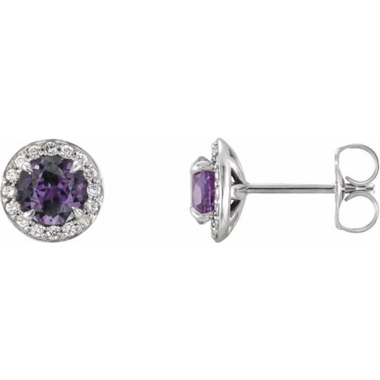 14K White 4.5 mm Lab-Grown Alexandrite & 1/6 CTW Natural Diamond Earrings