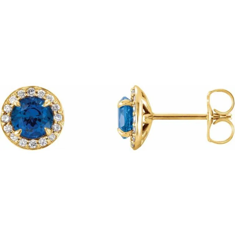 14K Yellow 4.5 mm Natural Blue Sapphire & 1/6 CTW Natural Diamond Earrings