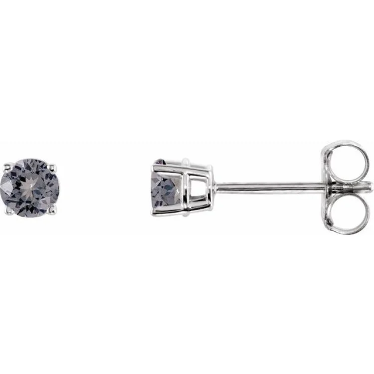 14K White 3 mm Natural Gray Spinel Stud Earrings