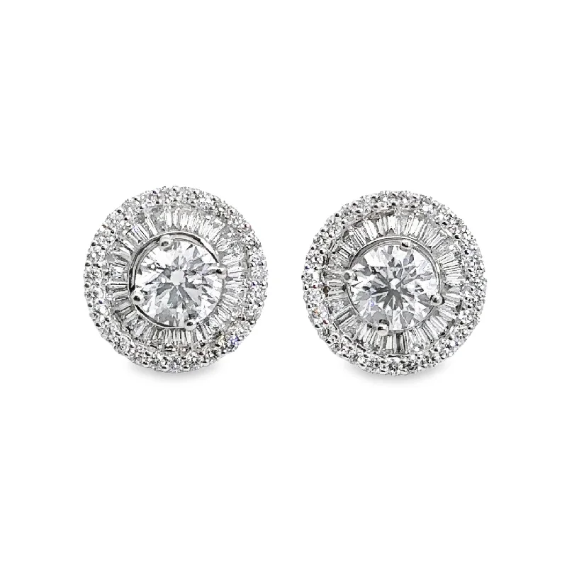 Lab Grown White Gold Double Halo Diamond Stud Earrings