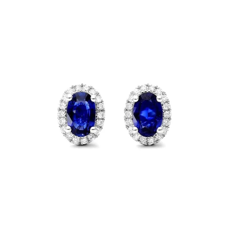 White Gold Sapphire and Diamond Halo Stud Earrings