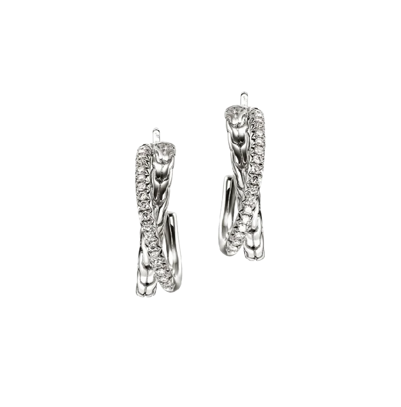 John Hardy Essentials Sterling Silver Diamond Crossover Earrings, 20.5mm