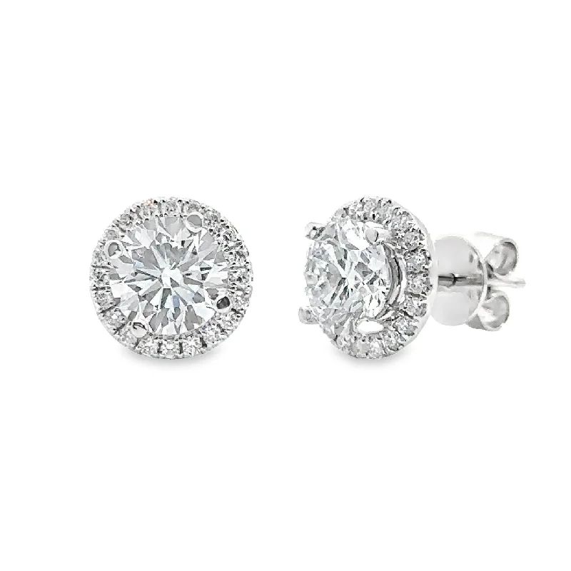 Lab Grown White Gold Diamond Halo Stud Earrings