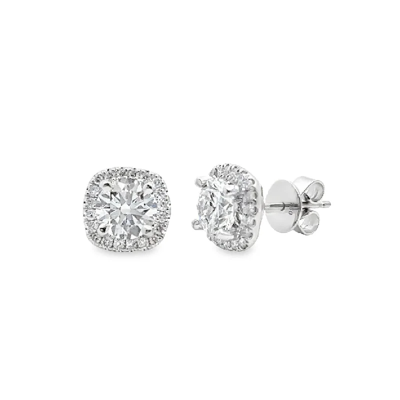 Lab Grown White Gold Diamond Halo Stud Earrings