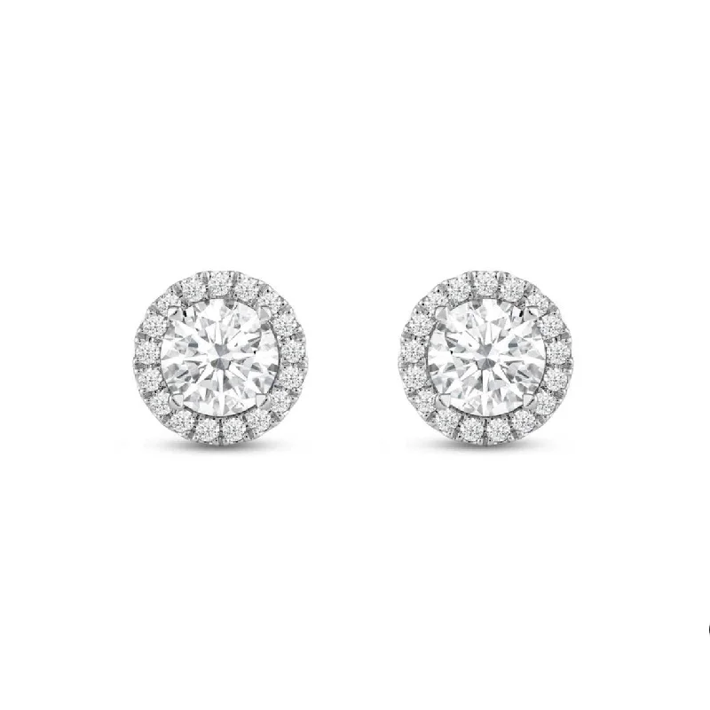 Lab Grown White Gold Diamond Halo Stud Earrings