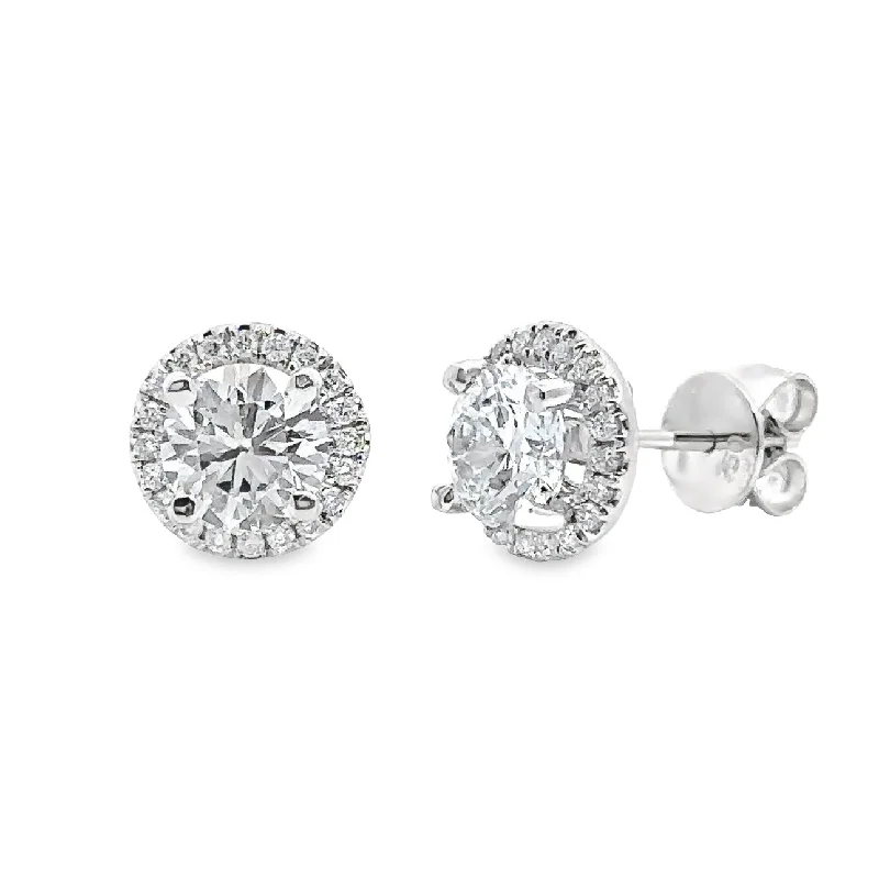 Lab Grown White Gold Diamond Halo Stud Earrings