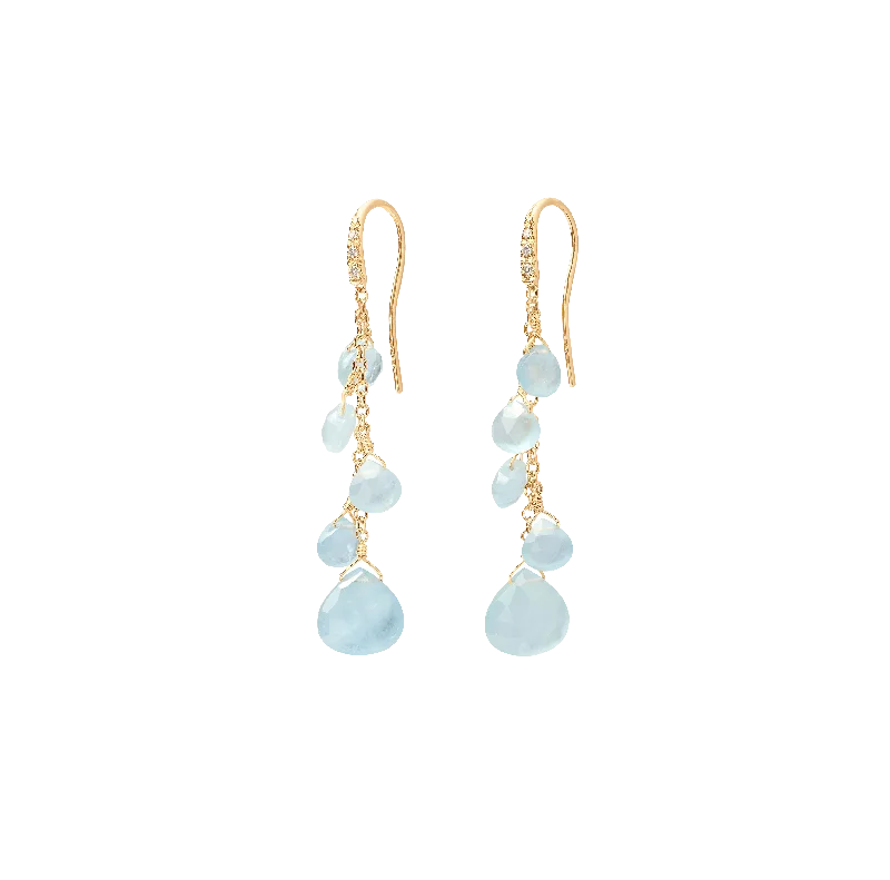 Marco Bicego Paradise Yellow Gold Aquamarine Dangle Earrings with Diamonds