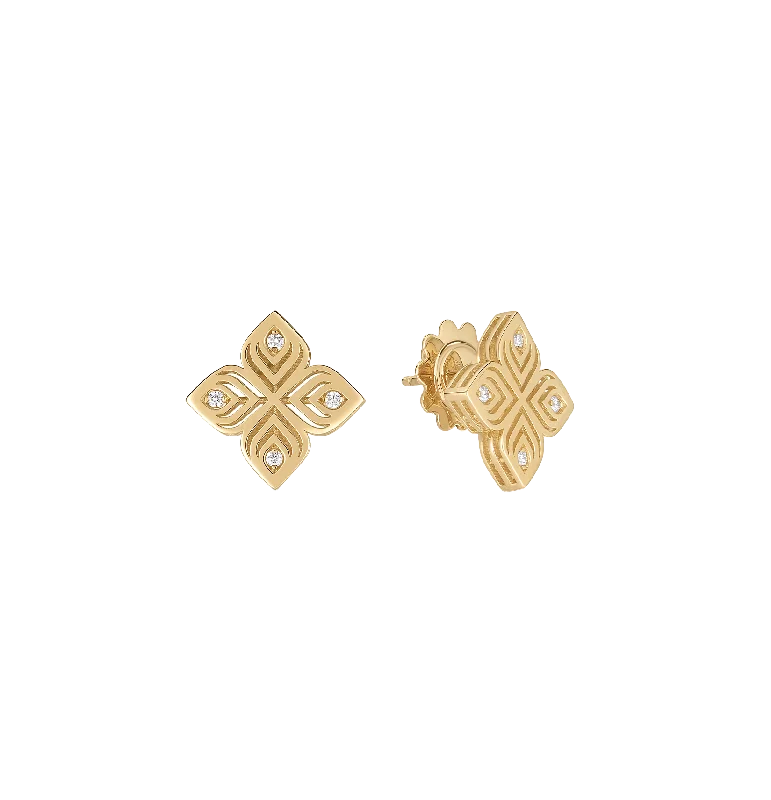 Roberto Coin Arabesque Yellow Gold Diamond Flower Stud Earrings