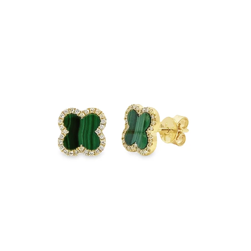 Shy Creation Yellow Gold Diamond and Malachite Stud Earrings