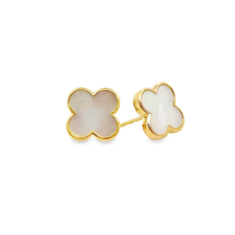 Shy Creation Yellow Gold Mother of Pearl Stud Earrings