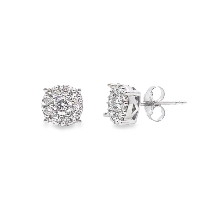 White Gold Diamond Fashion Halo Stud Earrings