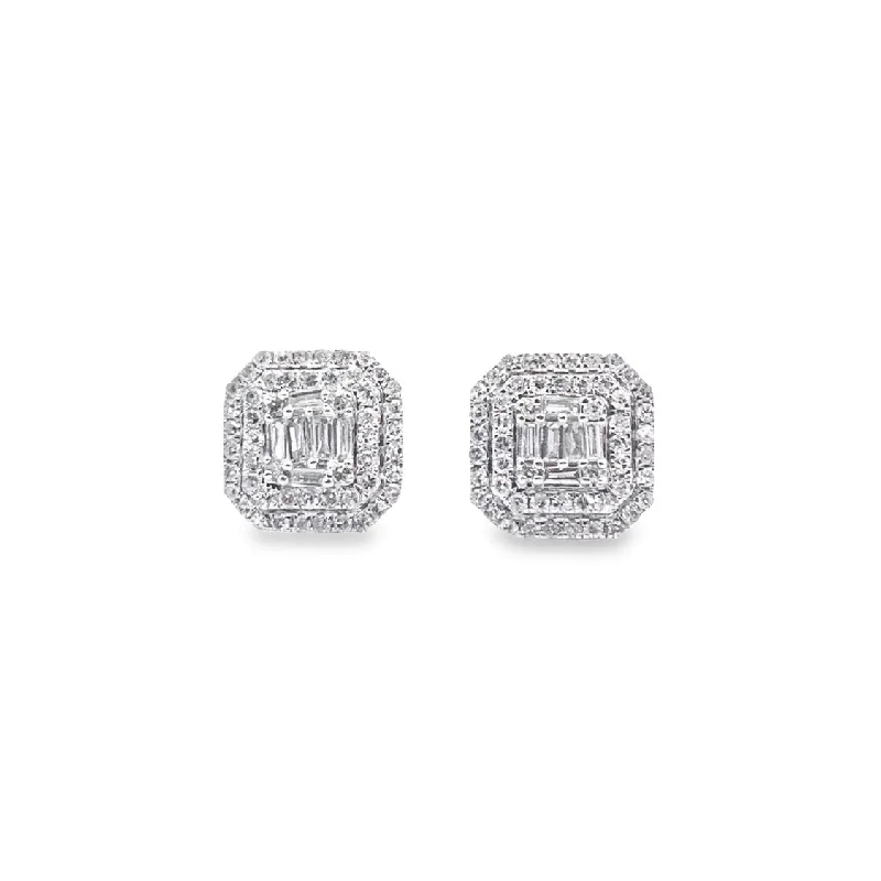 White Gold Diamond Fashion Halo Stud Earrings