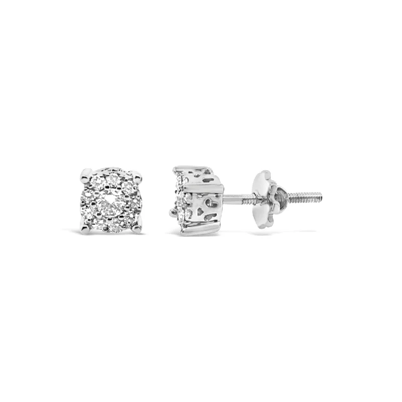 White Gold Diamond Fashion Halo Stud Earrings