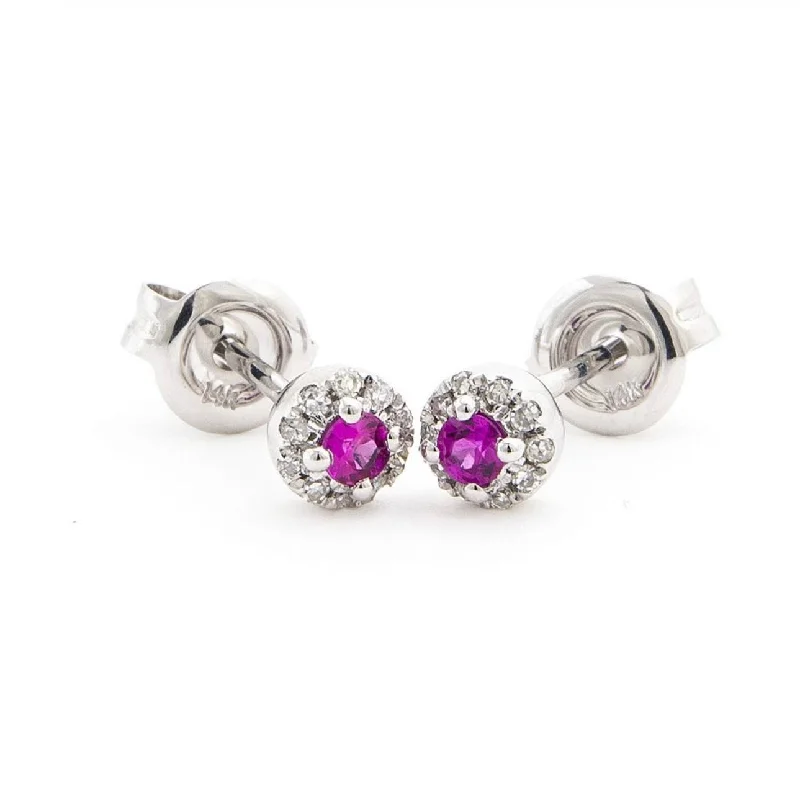 White Gold Ruby and Diamond Halo Stud Earrings