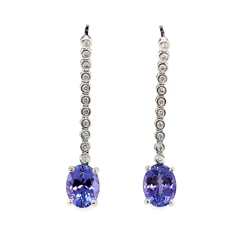 White Gold Tanzanite and Diamond Dangle Earrings