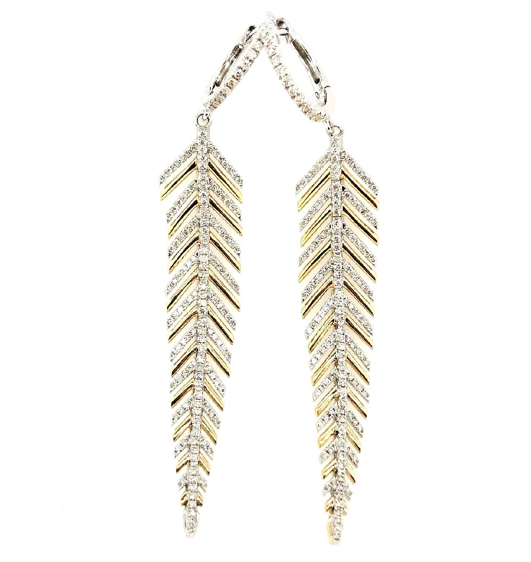 White and Yellow Gold Diamond Leaf Earrings