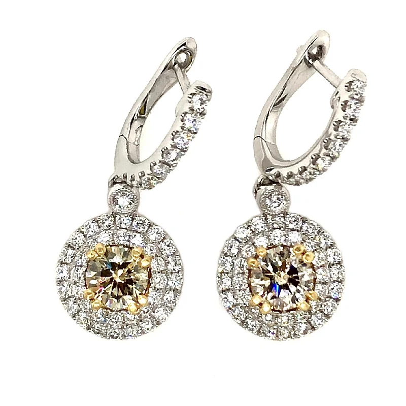 White/Yellow Gold Fancy Brown Diamond Drop Earrings