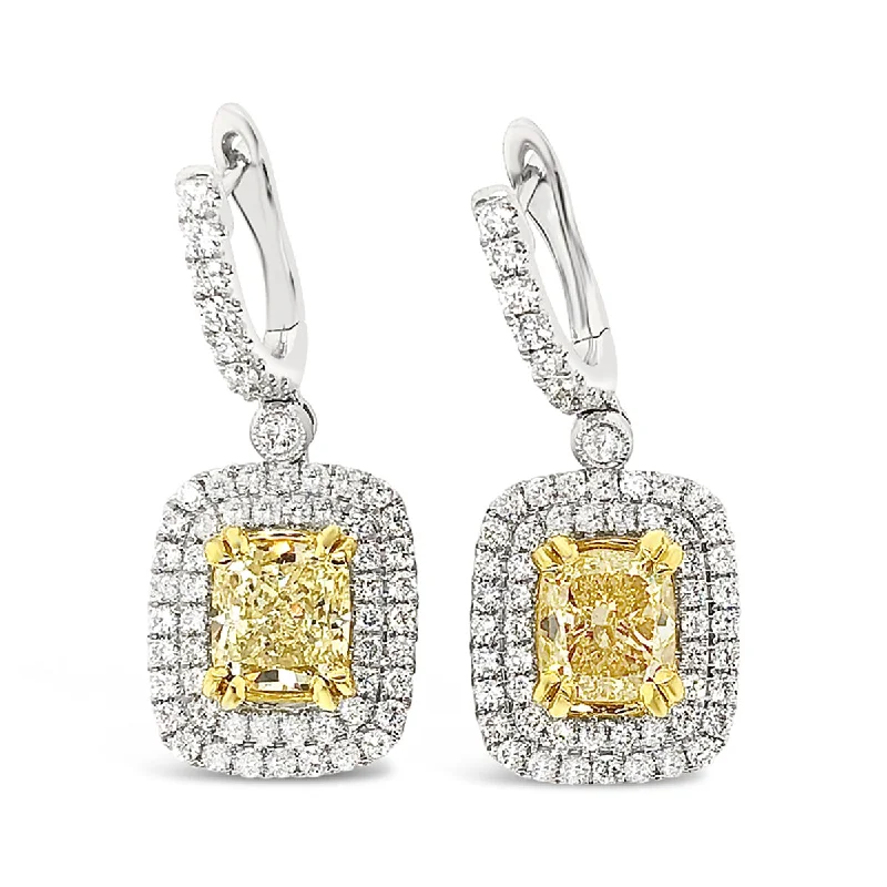 White/Yellow Gold Fancy Yellow Diamond Halo Drop Earrings