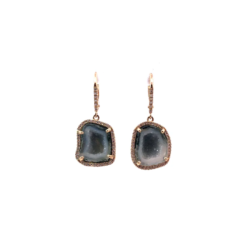 Yellow Gold Geode and Diamond Drop Earrings