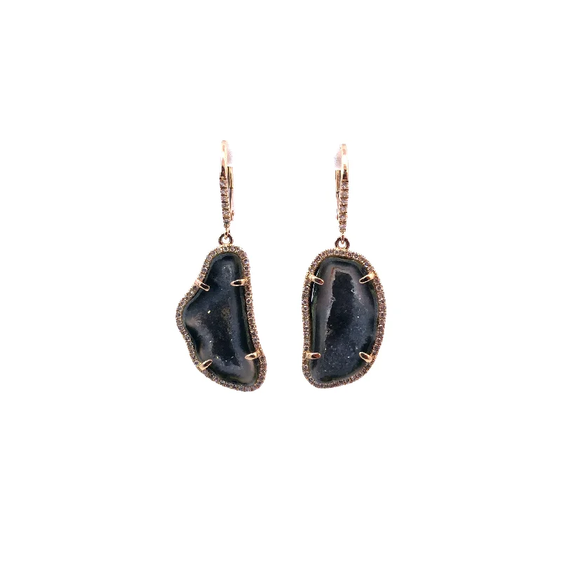 Yellow Gold Geode and Diamond Drop Earrings