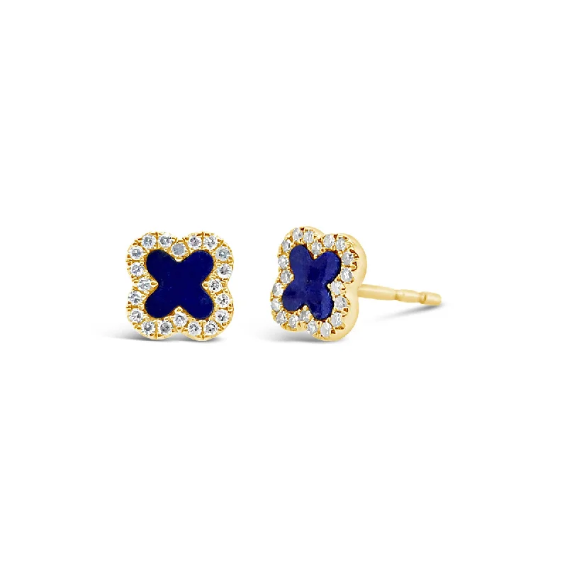 Yellow Gold Lapis and Diamond Stud Earrings