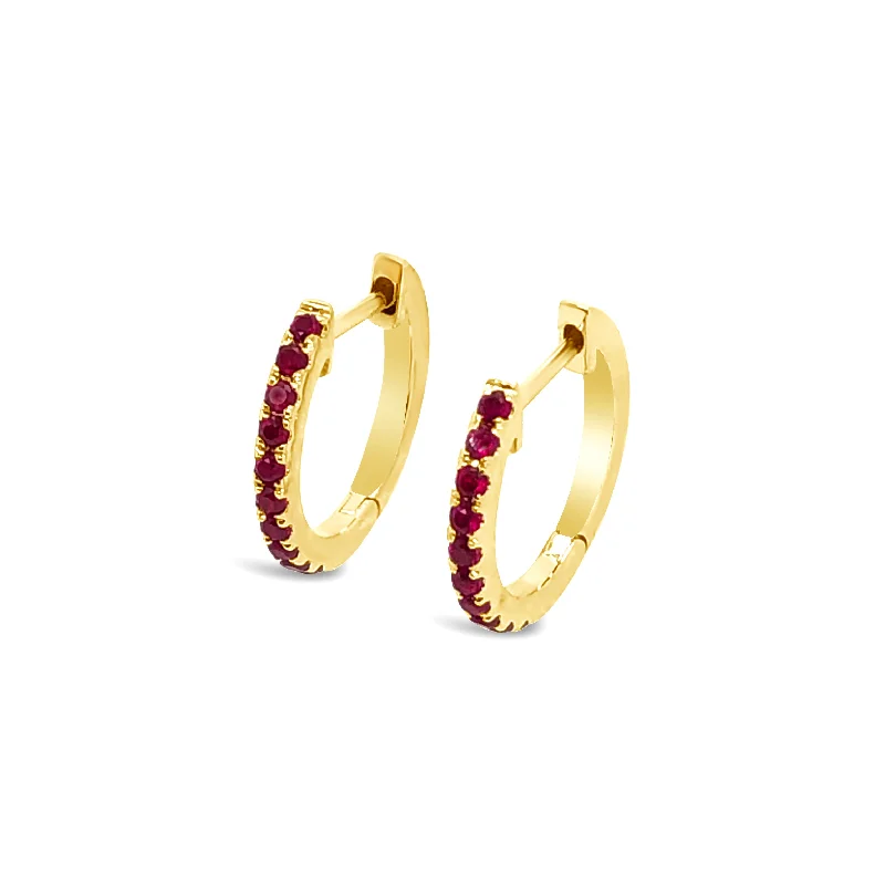 Yellow Gold Ruby Huggie Earrings