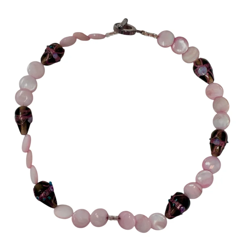 Pink Stone Bead Collar Necklace By Unbranded