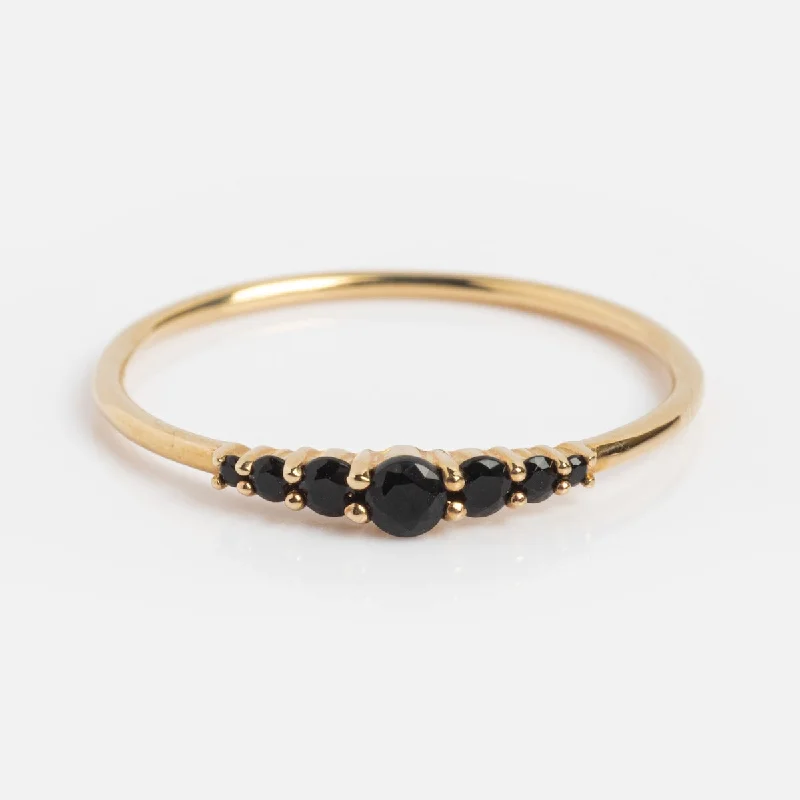 Solid Gold Black Agate Cascade Ring