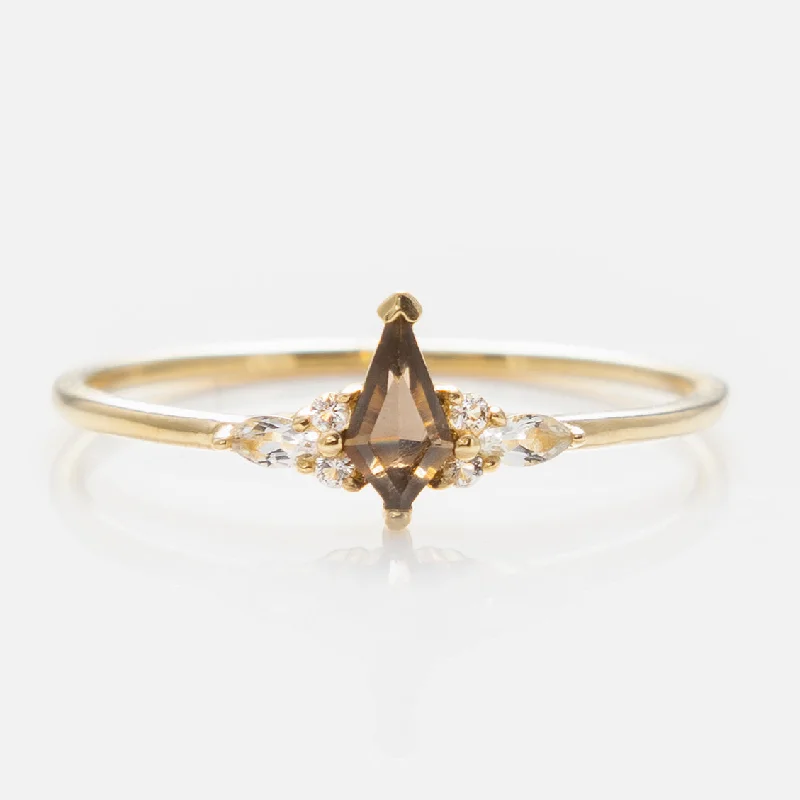 Solid Gold Smoky Quartz Shadow Kite Ring