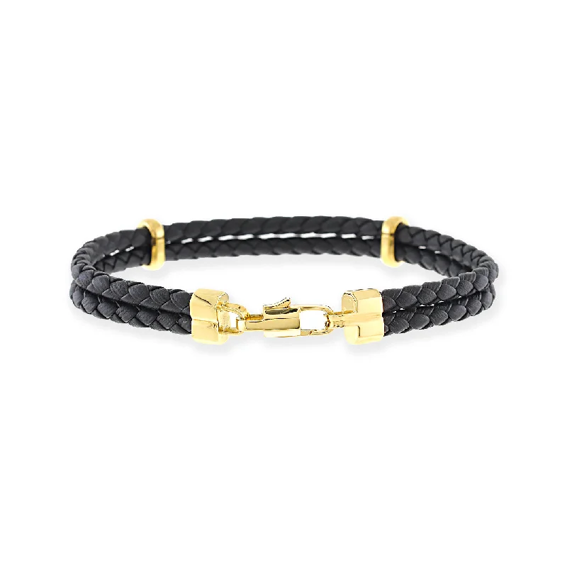 Men's Double Braided Leather Bracelet, Black