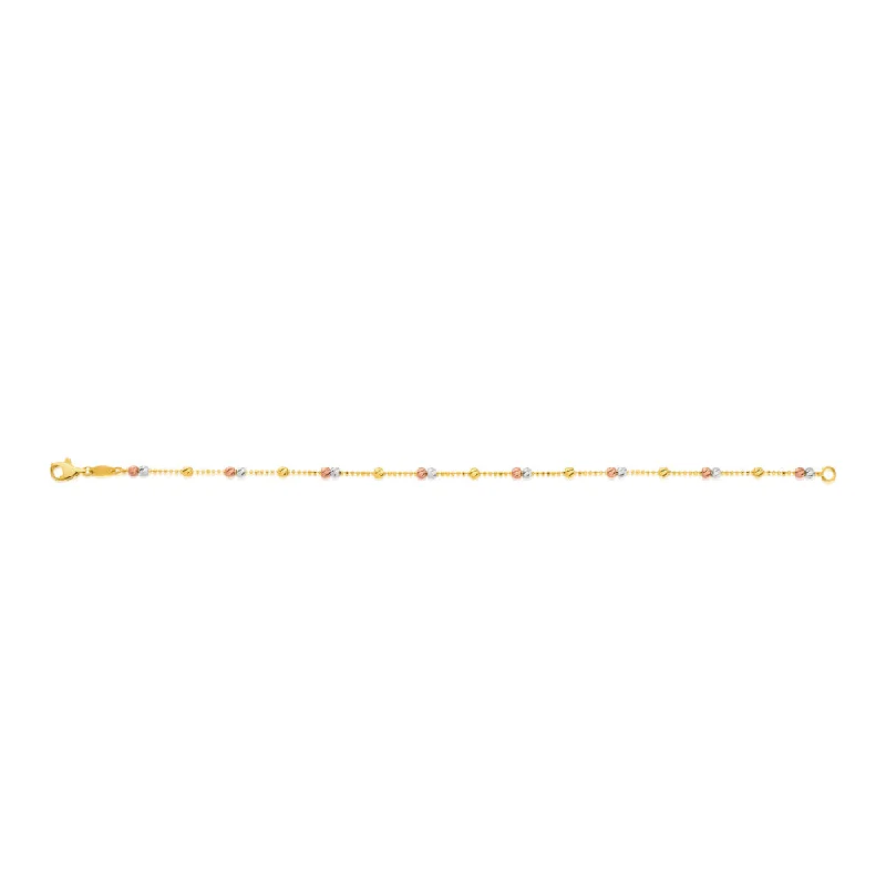 9ct Yellow Gold 19cm Bracelet with 3 Gold Tone Beads