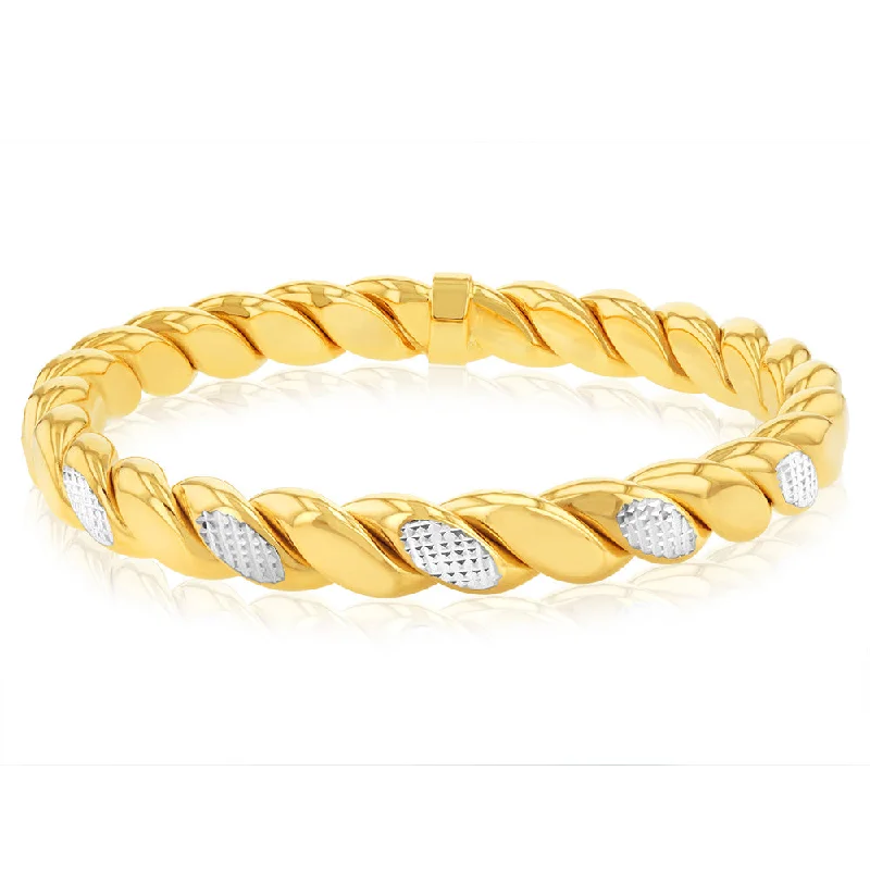 9ct Yellow Gold Silverfilled Fancy Diamond Cut Twisted Bangle