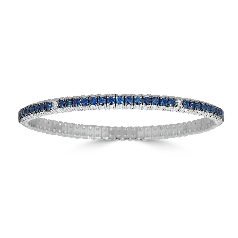 White Gold Stretch Bracelet with Blue Sapphires