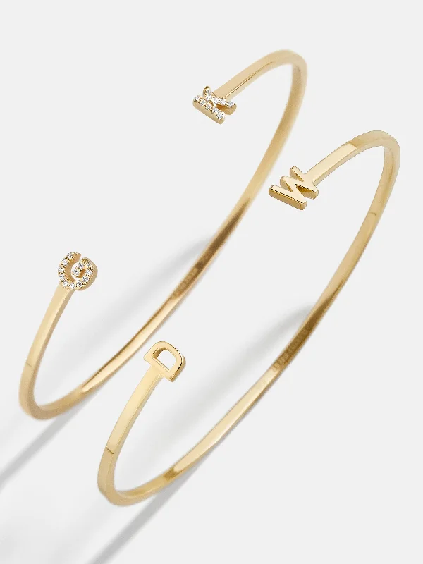 18K Gold Double Initial Custom Cuff Bracelet - Gold