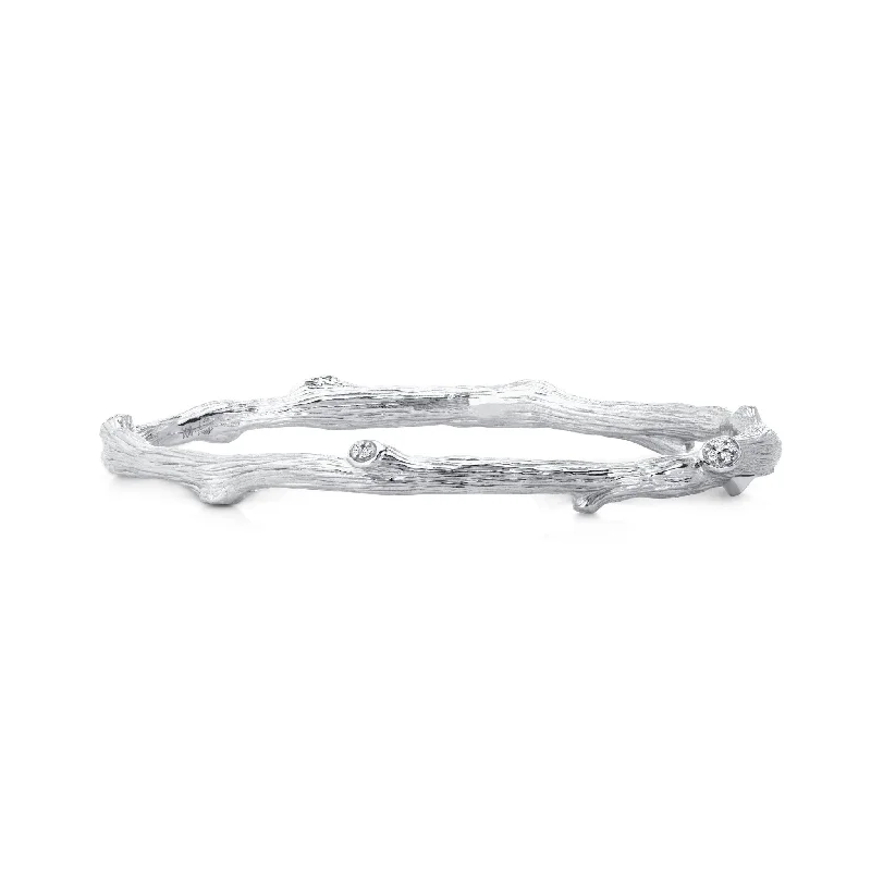 Enchanted Forest Bangle Bracelet with Diamonds - Silver